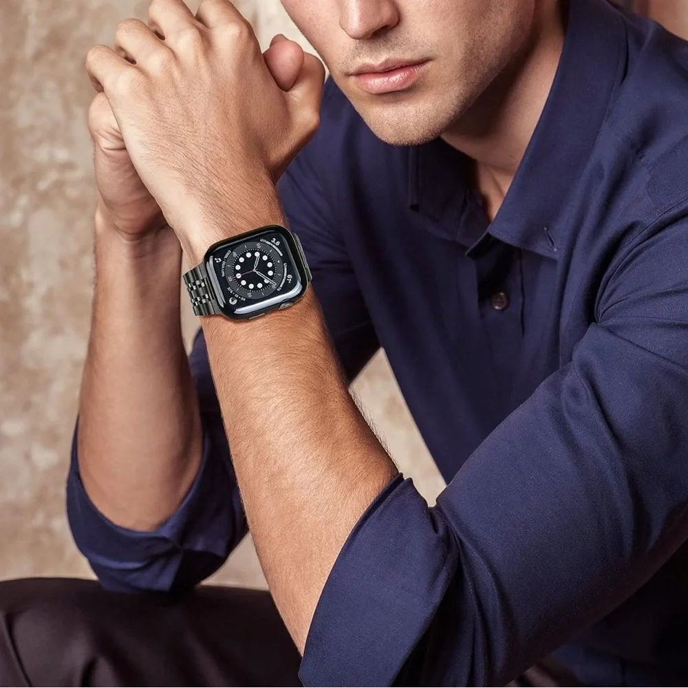 Wolait Compatible Apple Black Stainless Steel Watch Band 45mm with Case & Kit